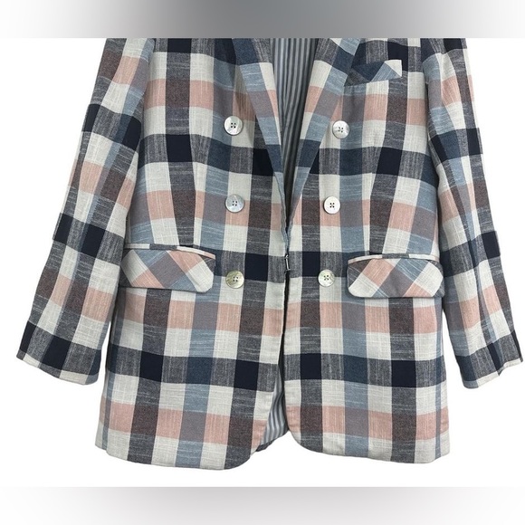Veronica Beard Upcollar Schoolboy Dickey Blazer Blue Pink Gingham Plaid Size 2 - Picture 9 of 15